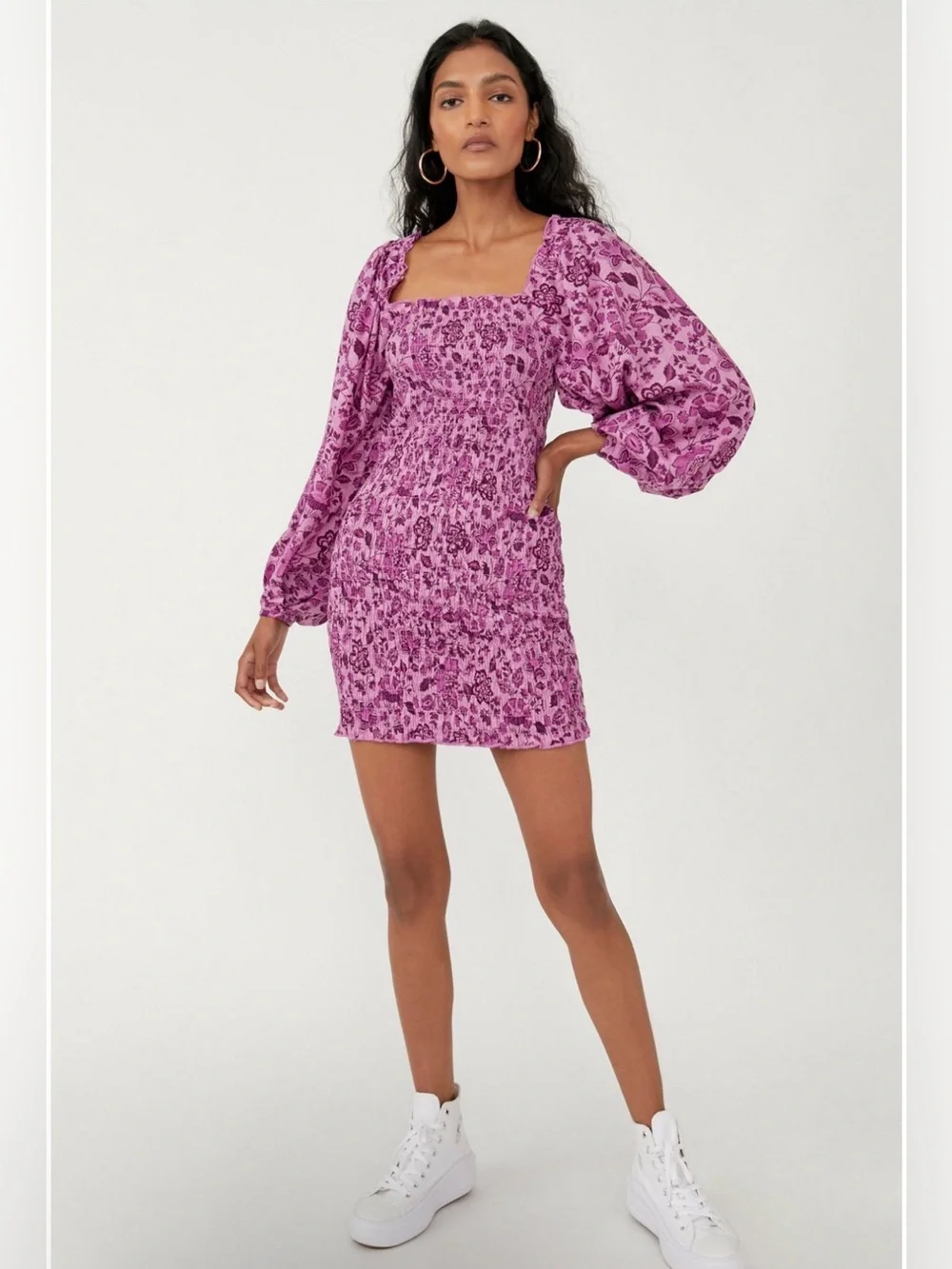 Free People / NWT Smock It To Me Mini Dress in azalea combo purple